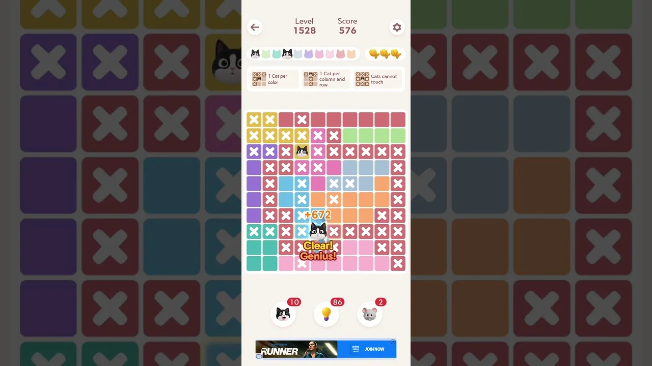 Meowdoku Level 1528 board