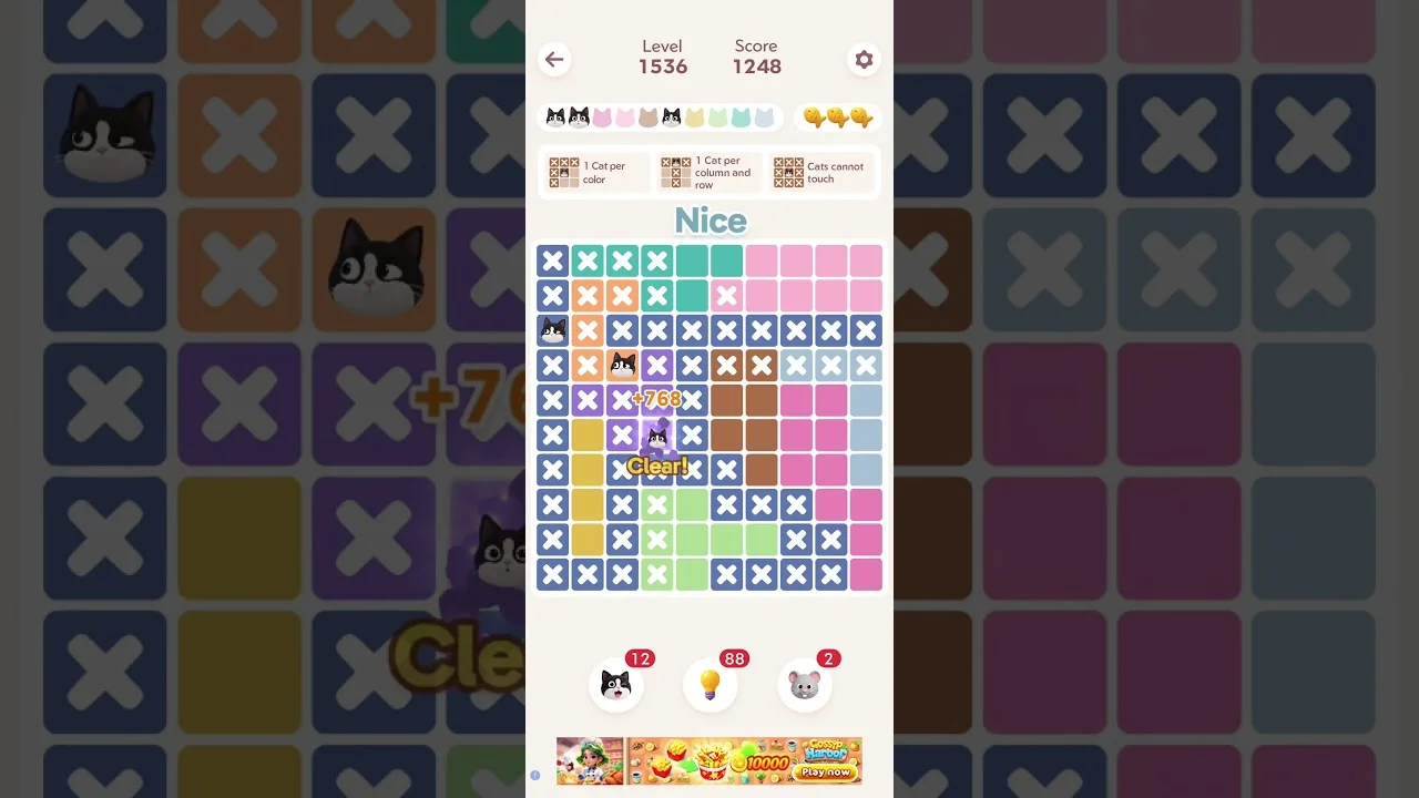 Meowdoku Level 1536 board