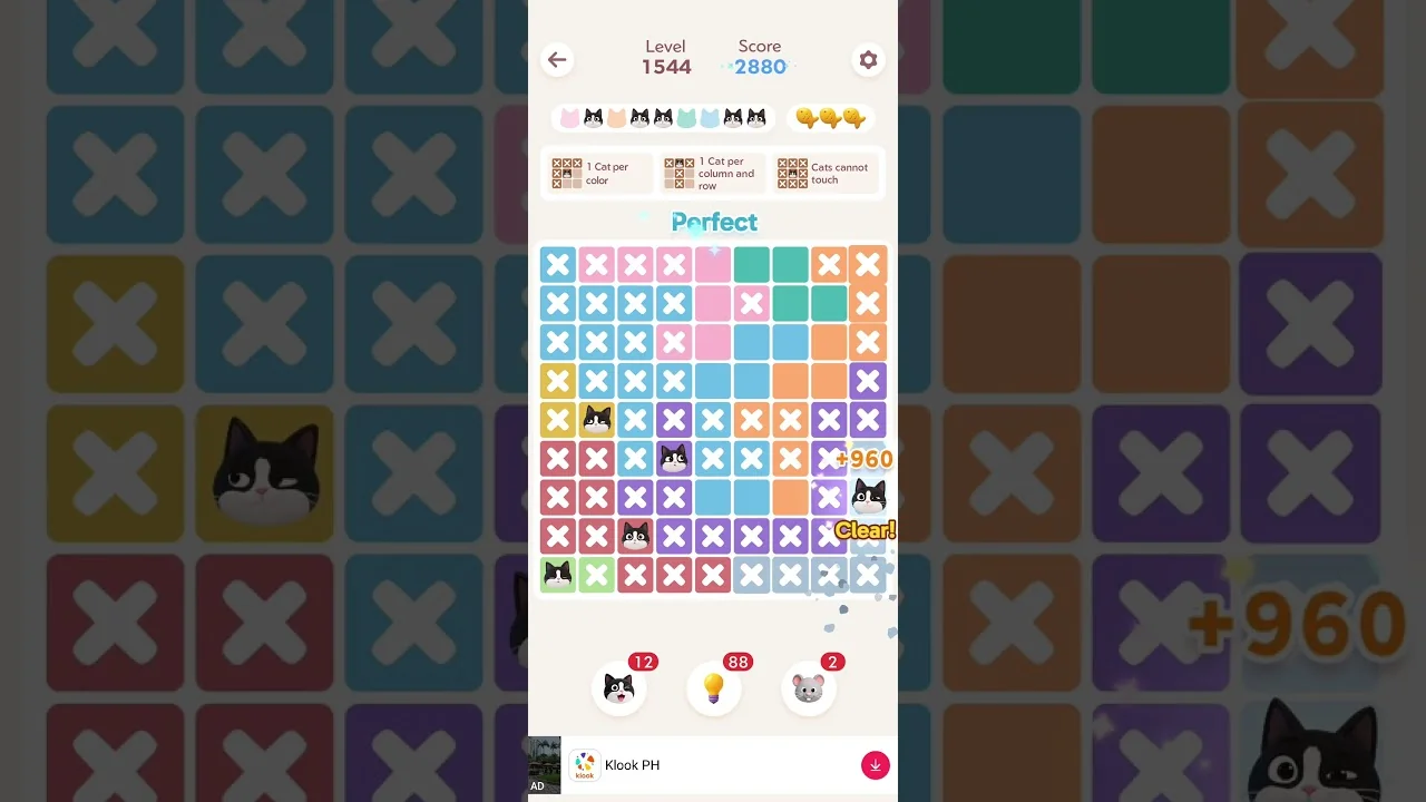 Meowdoku Level 1544 board