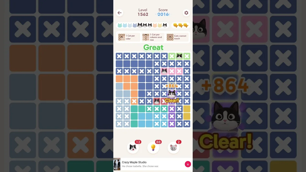 Meowdoku Level 1562 board