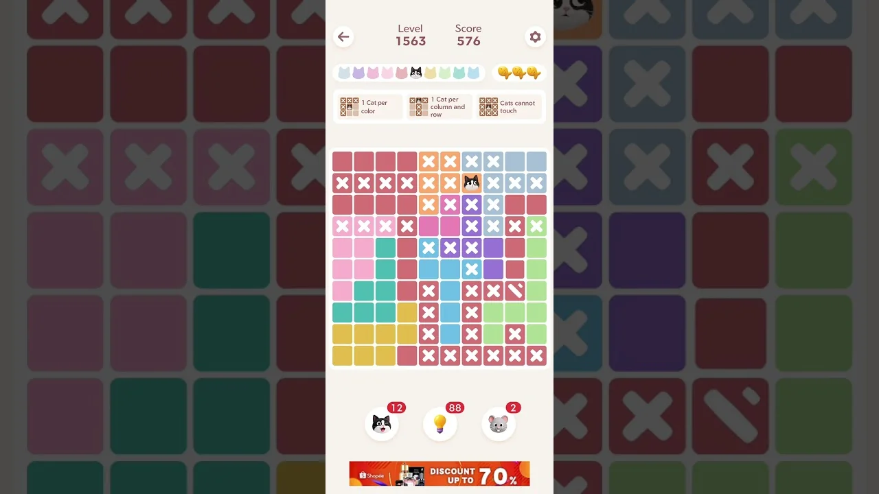 Meowdoku Level 1563 board