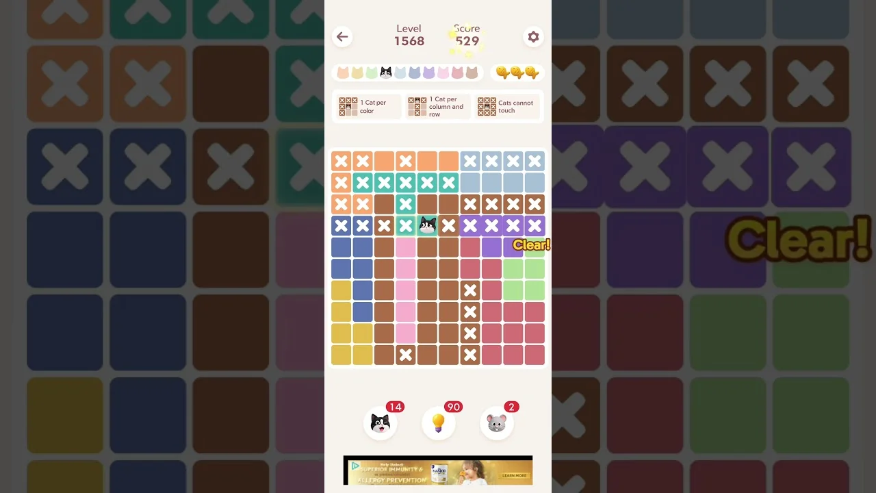 Meowdoku Level 1568 board