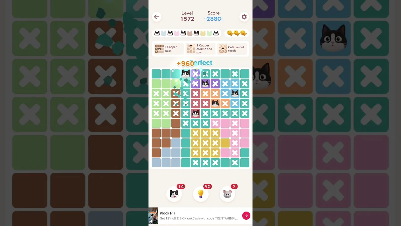 Meowdoku Level 1572 board