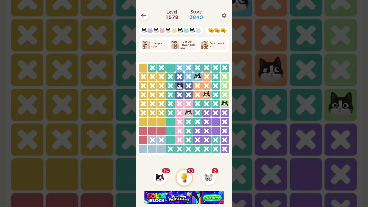 Meowdoku Level 1578 board