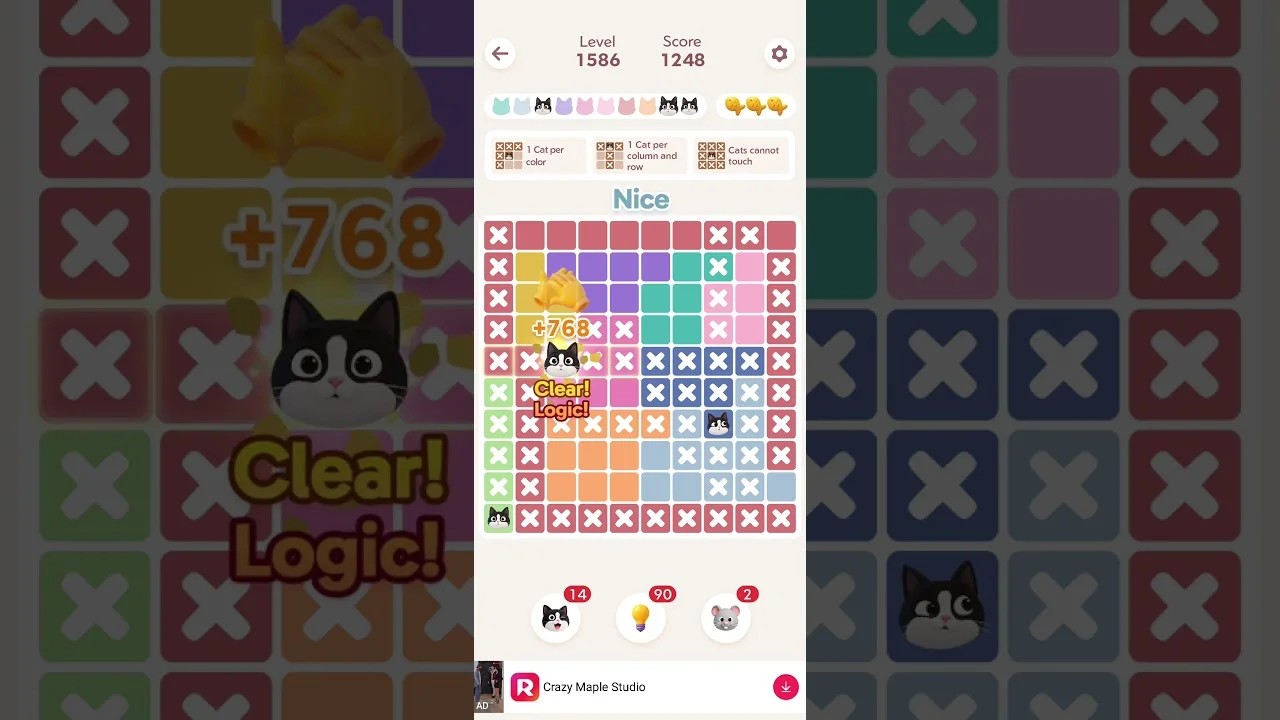 Meowdoku Level 1586 board