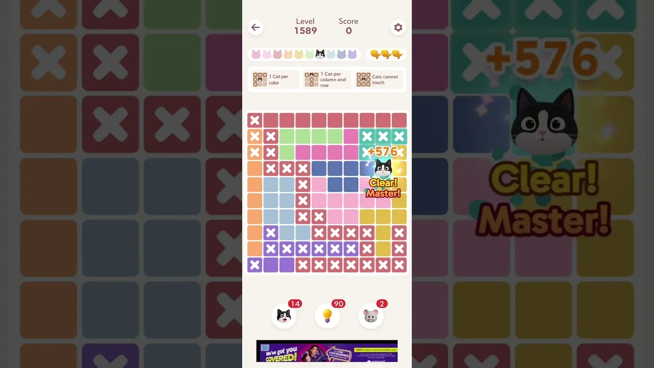 Meowdoku Level 1589 board