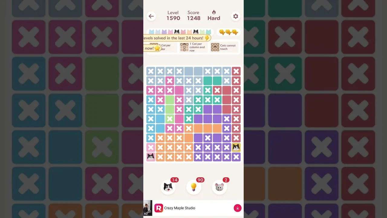 Meowdoku Level 1590 board