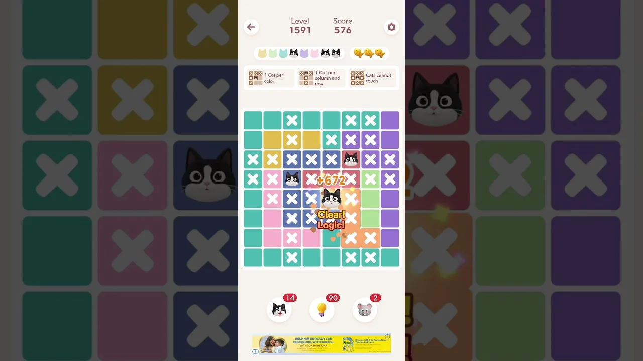 Meowdoku Level 1591 board