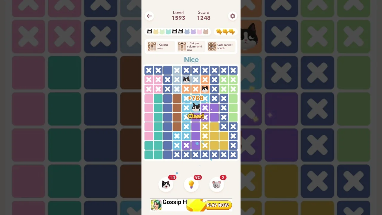 Meowdoku Level 1593 board