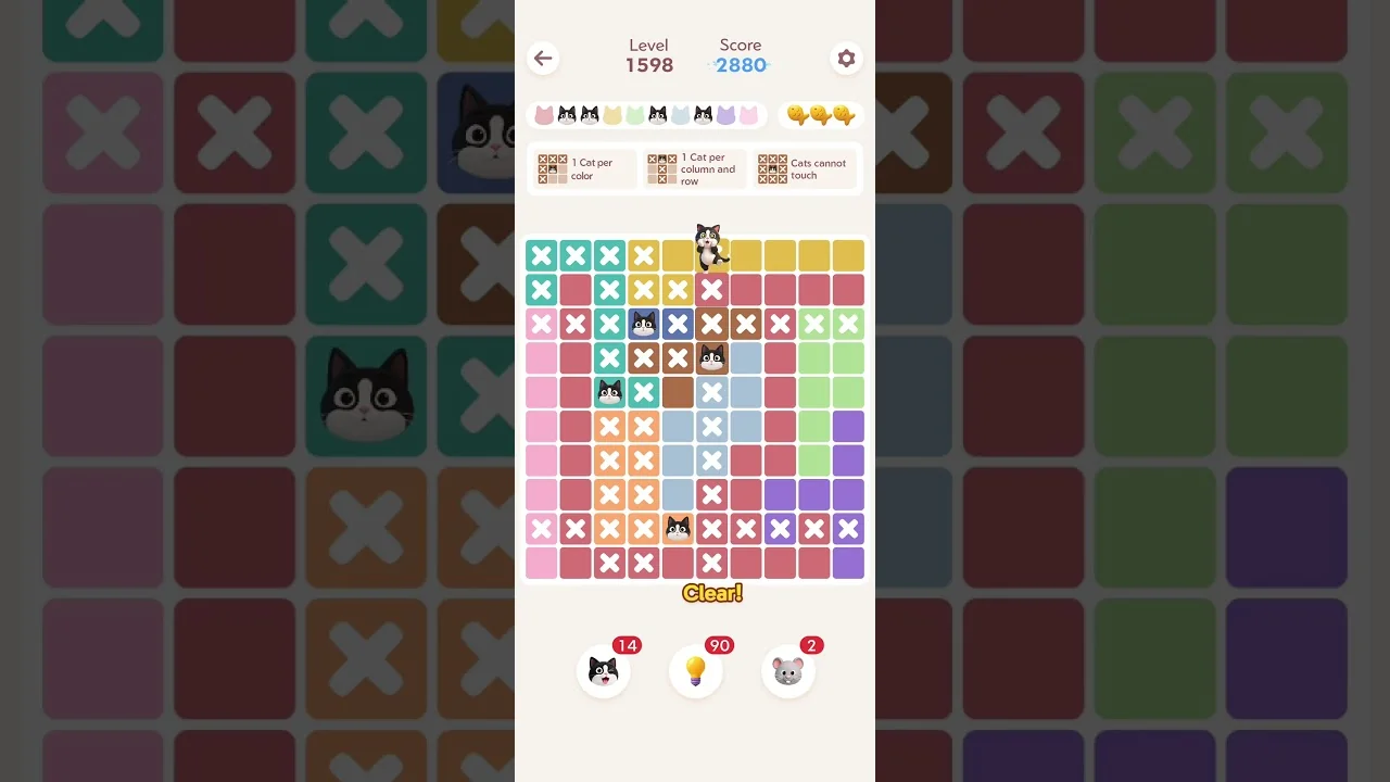 Meowdoku Level 1598 board