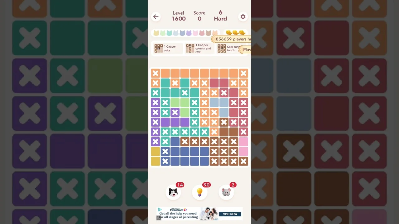 Meowdoku Level 1600 board