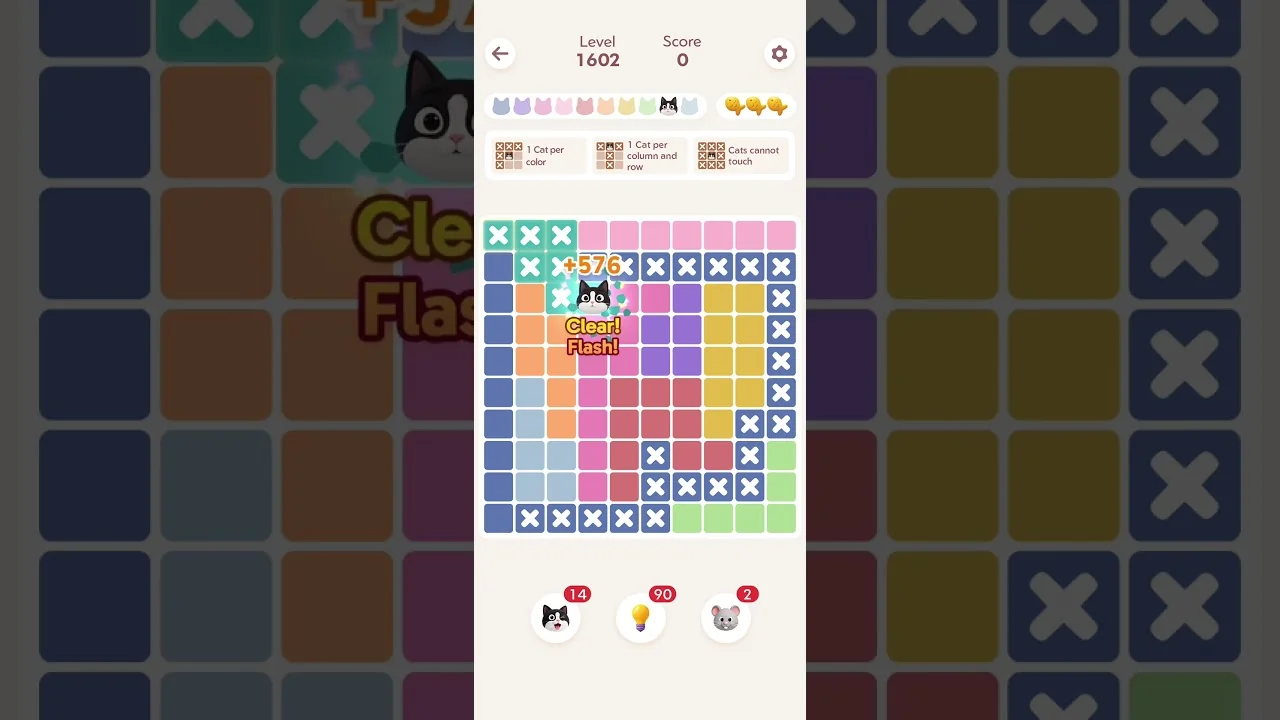 Meowdoku Level 1602 board