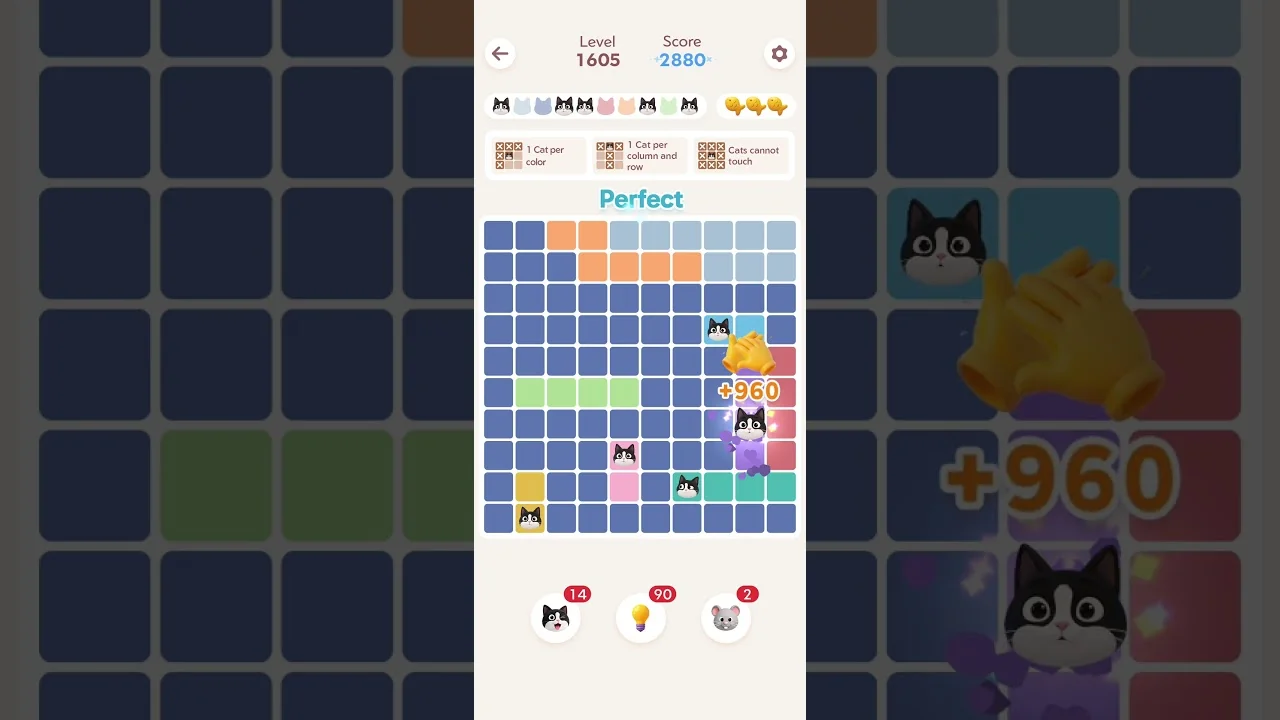 Meowdoku Level 1605 board