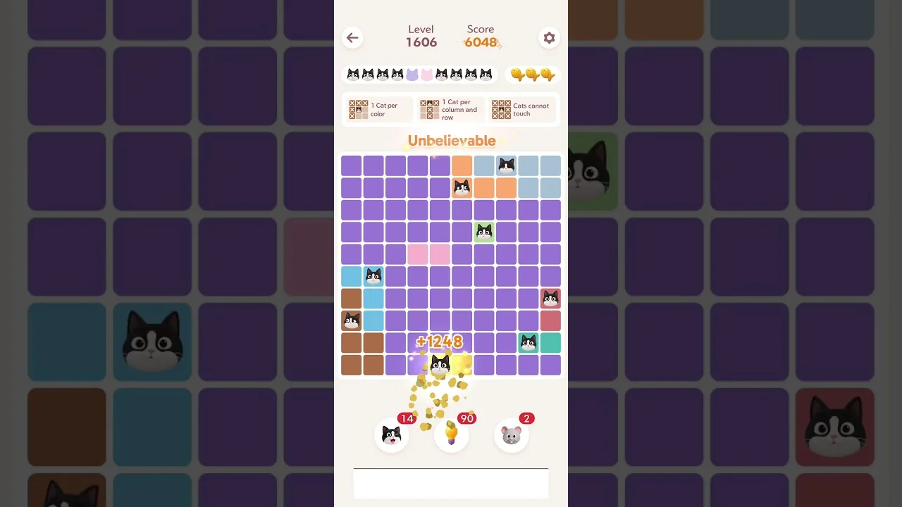 Meowdoku Level 1606 board