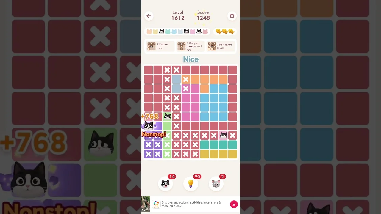 Meowdoku Level 1612 board