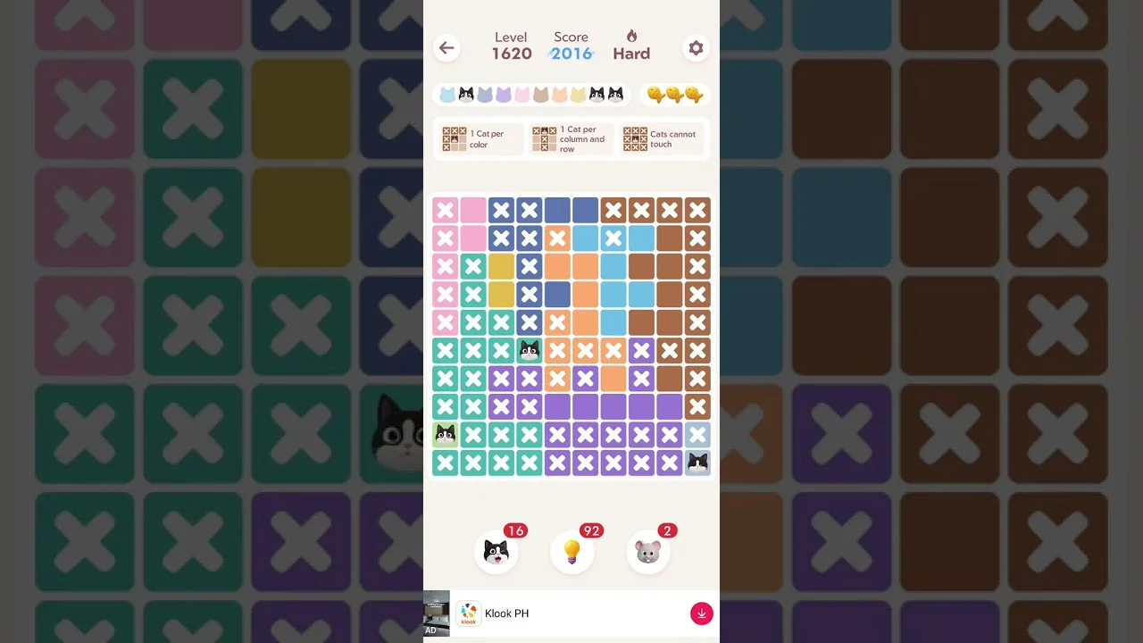 Meowdoku Level 1620 board