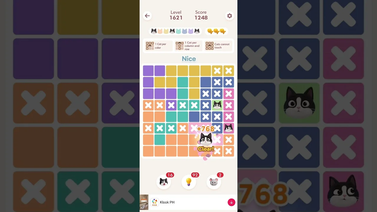 Meowdoku Level 1621 board