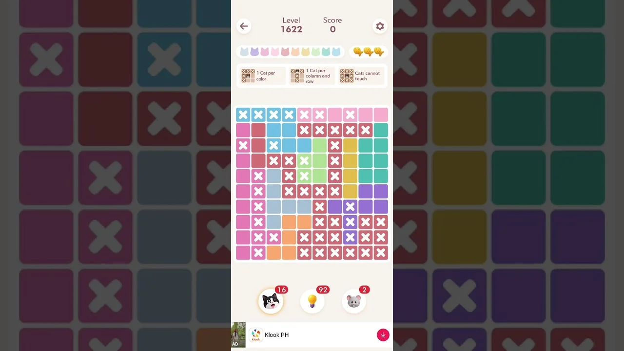 Meowdoku Level 1622 board