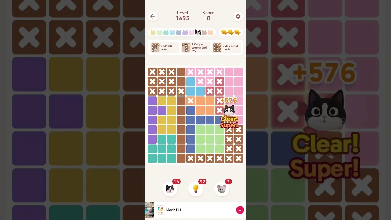 Meowdoku Level 1623 board