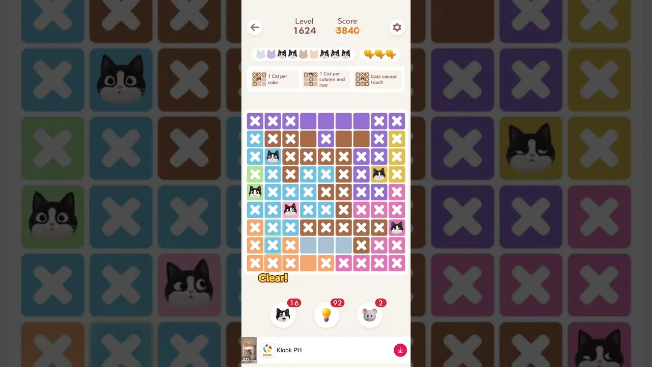 Meowdoku Level 1624 board
