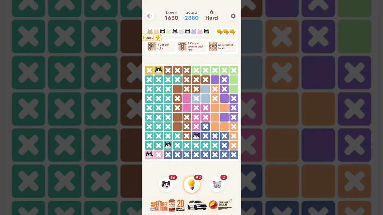 Meowdoku Level 1630 board