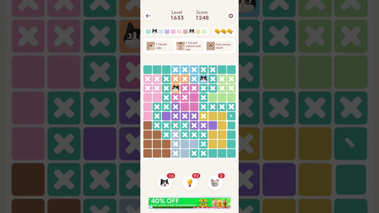 Meowdoku Level 1633 board