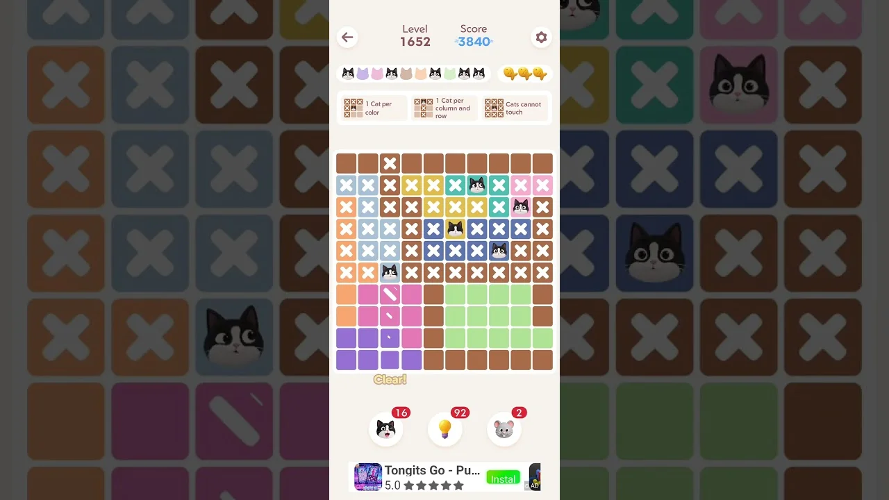Meowdoku Level 1652 board layout