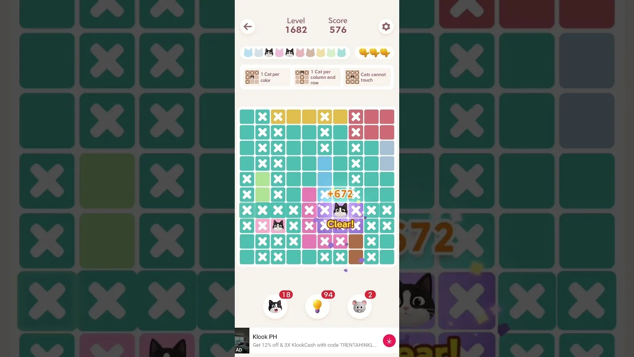 Meowdoku Level 1682 board layout