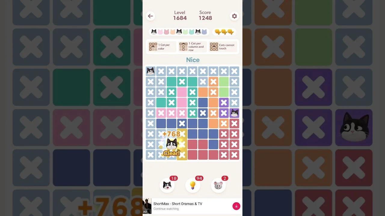 Meowdoku Level 1684 board layout