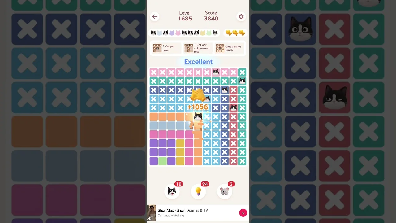 Meowdoku Level 1685 board layout