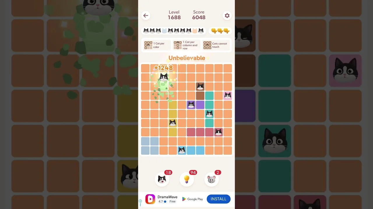 Meowdoku Level 1688 board layout