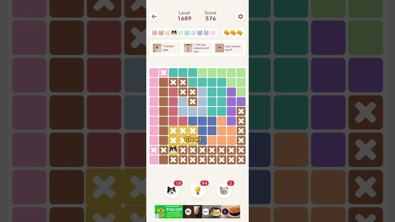 Meowdoku Level 1689 board layout