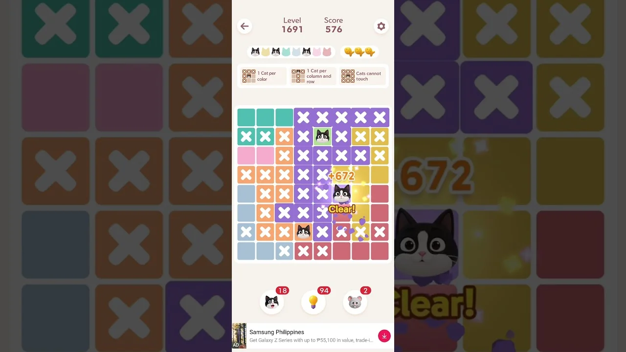 Meowdoku Level 1691 board layout