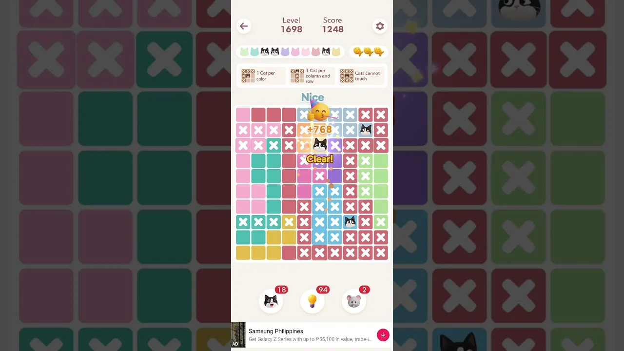 Meowdoku Level 1698 board layout