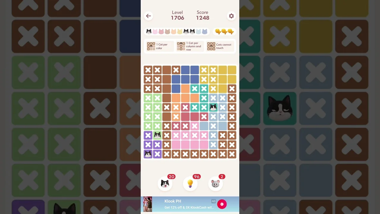 Meowdoku Level 1706 board layout