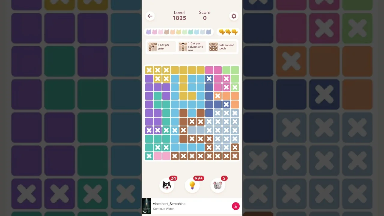Meowdoku Level 1825 board