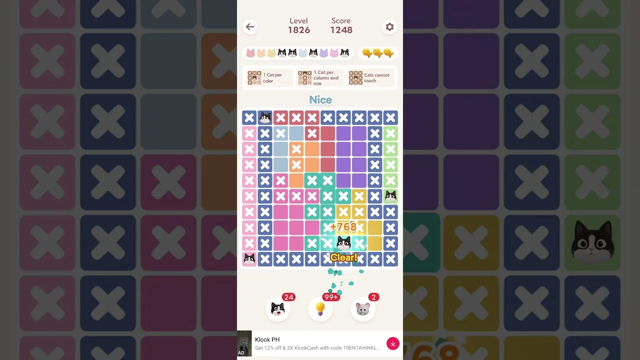 Meowdoku Level 1826 board