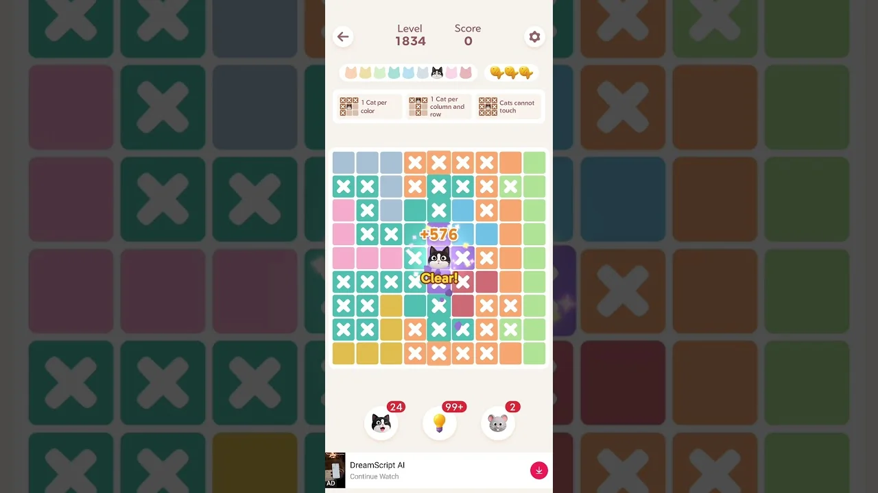 Meowdoku Level 1834 board layout