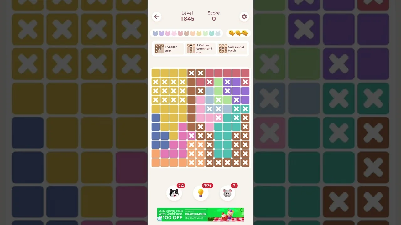 Meowdoku Level 1845 board