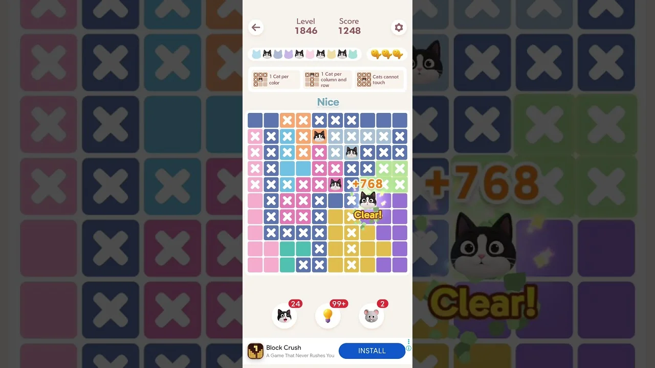 Meowdoku Level 1846 board