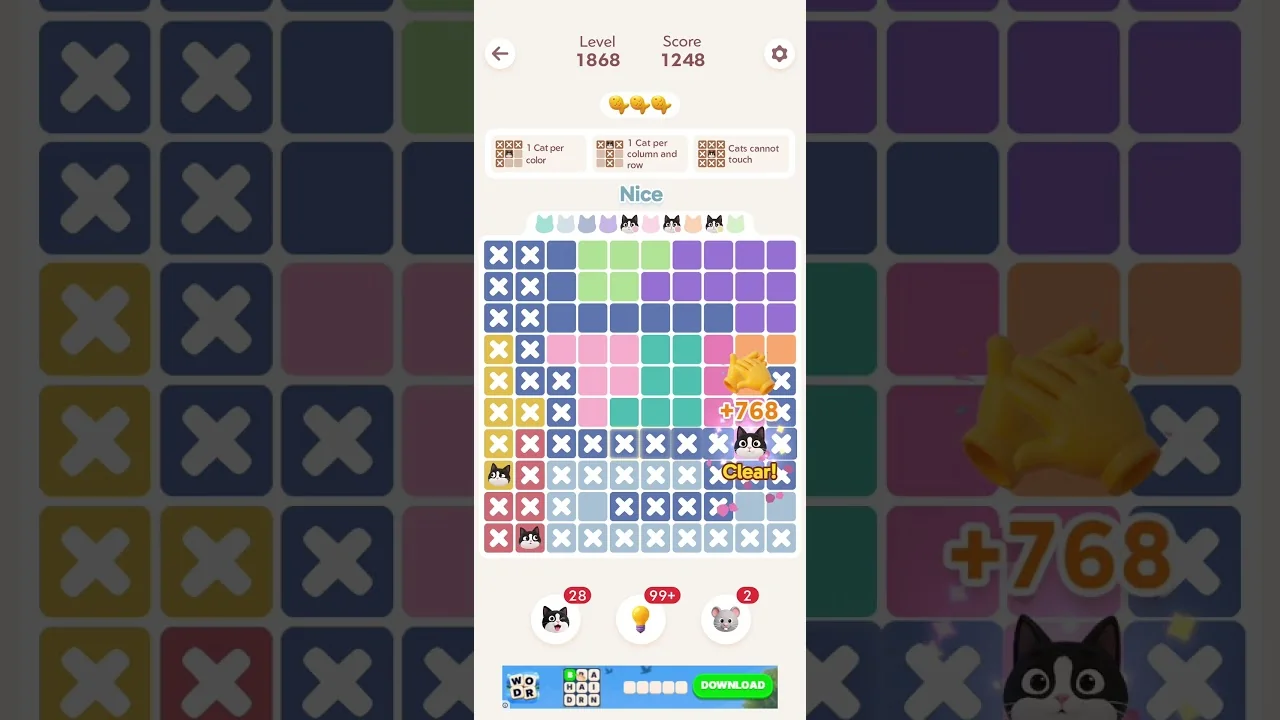 Meowdoku Level 1868 board