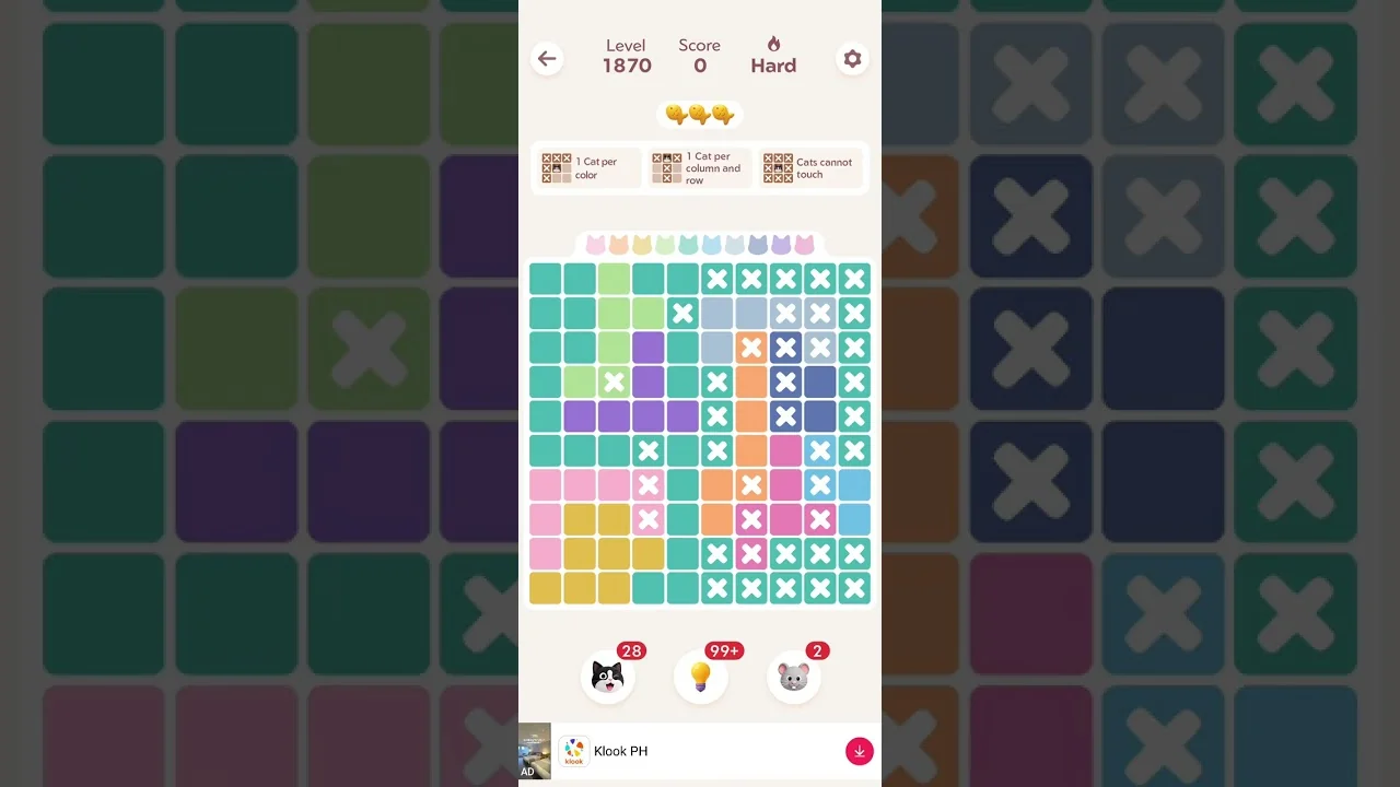 Meowdoku Level 1870 board