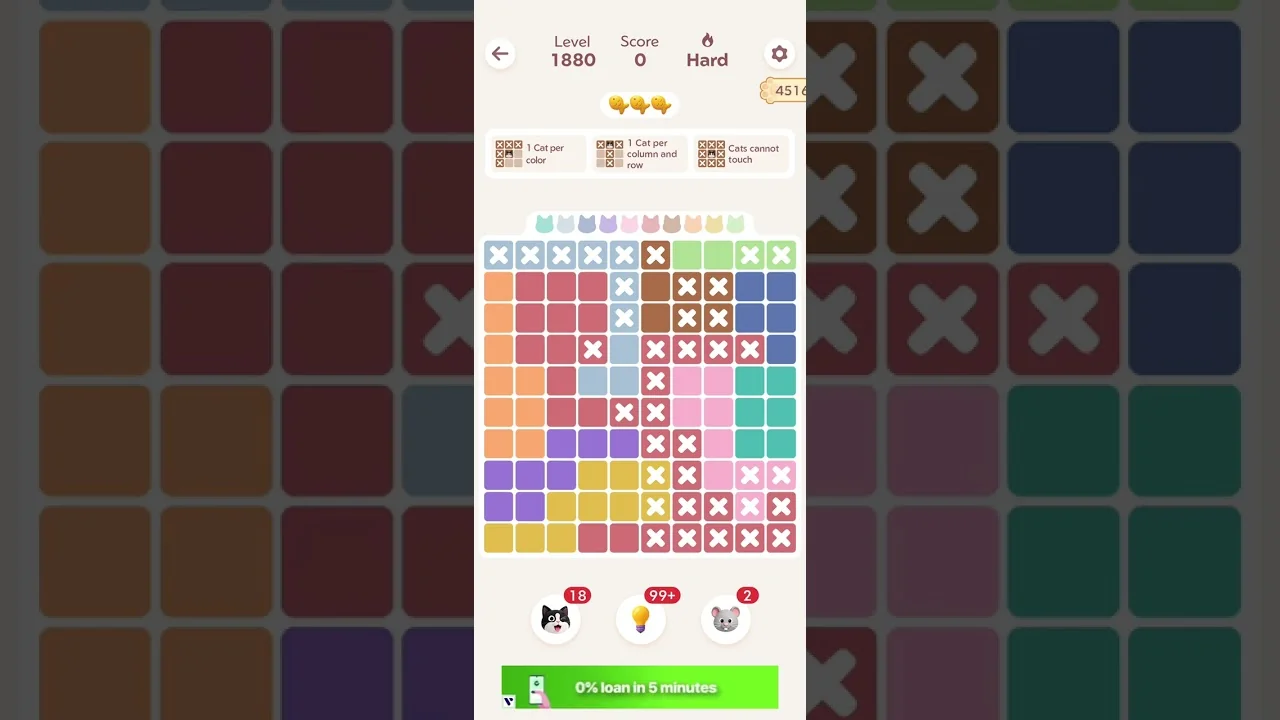 Meowdoku Level 1880 board