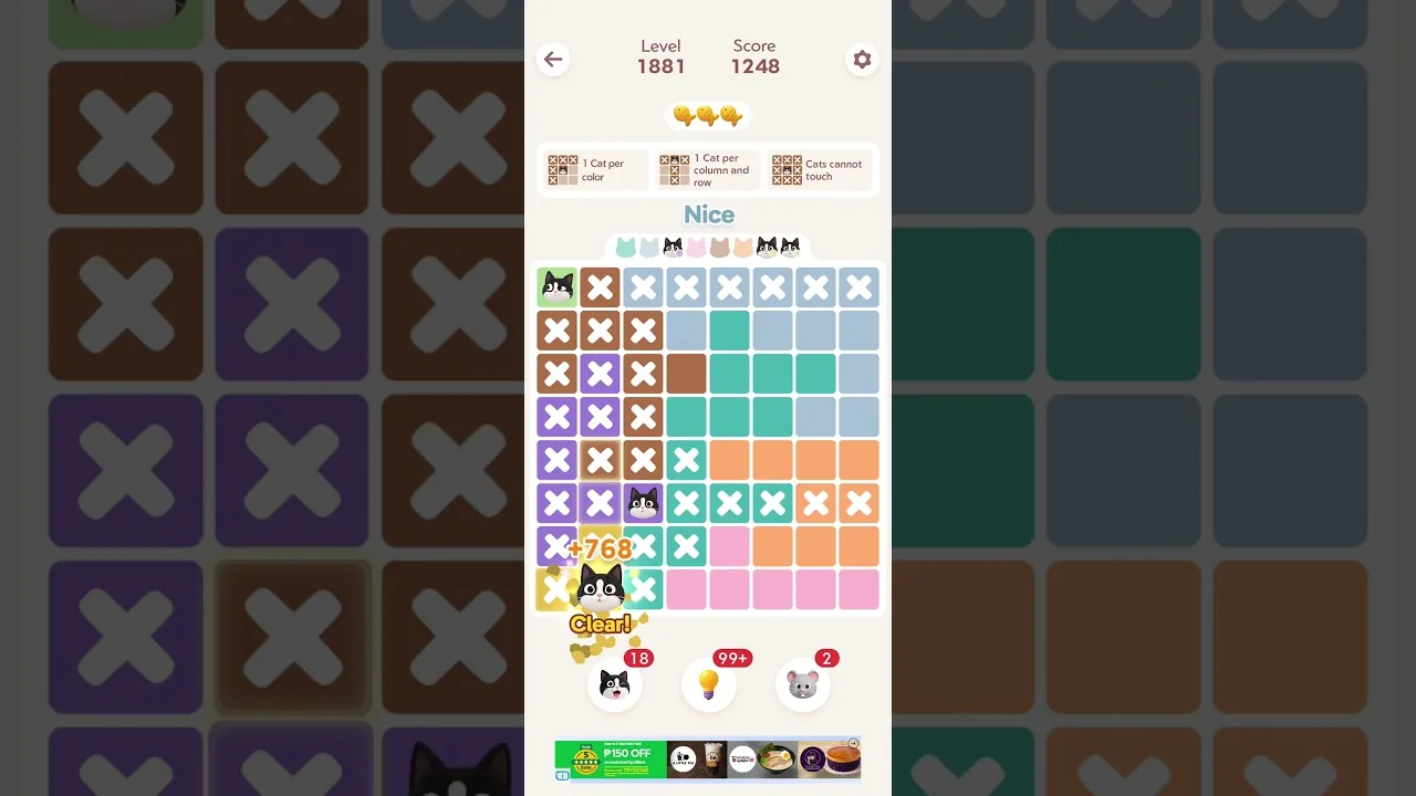 Meowdoku Level 1881 board