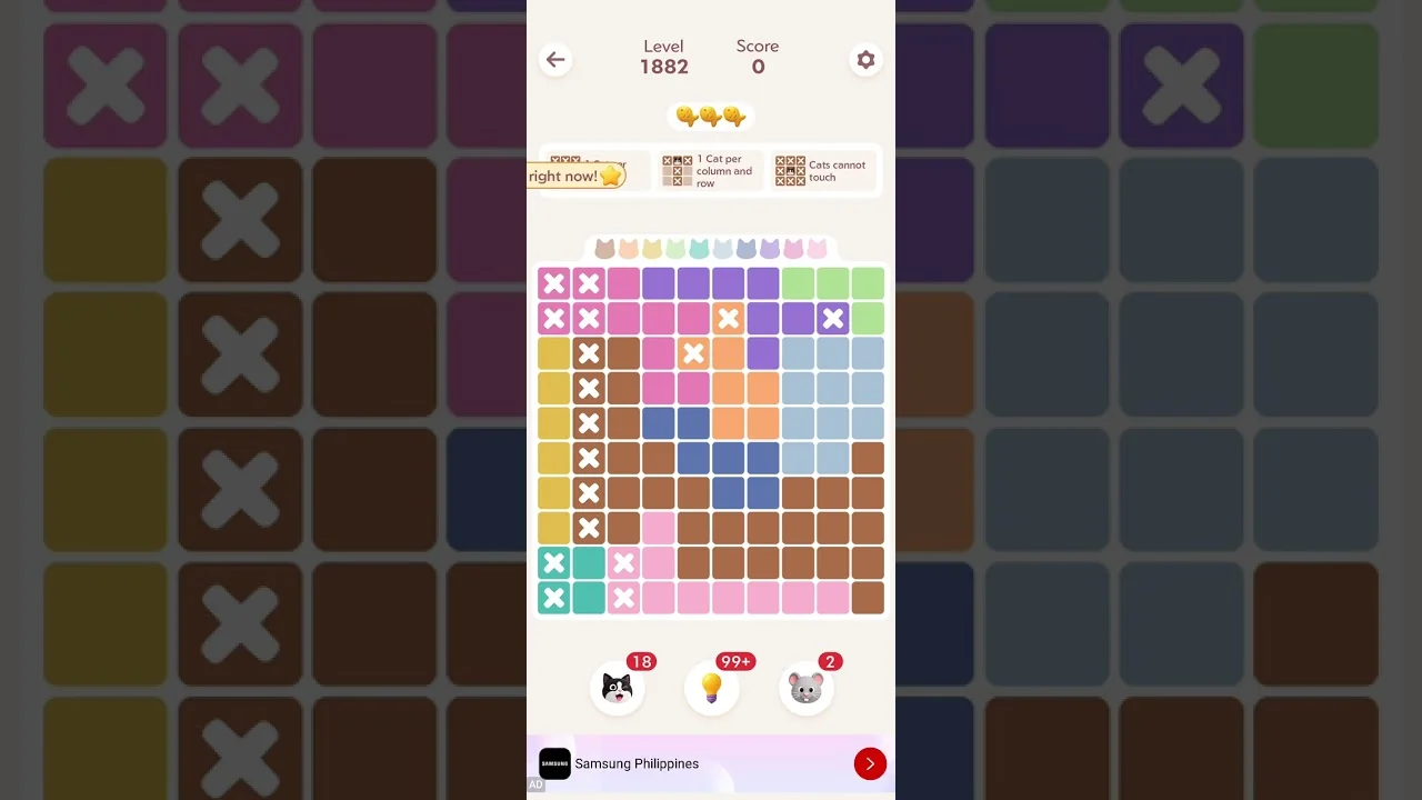 Meowdoku Level 1882 board