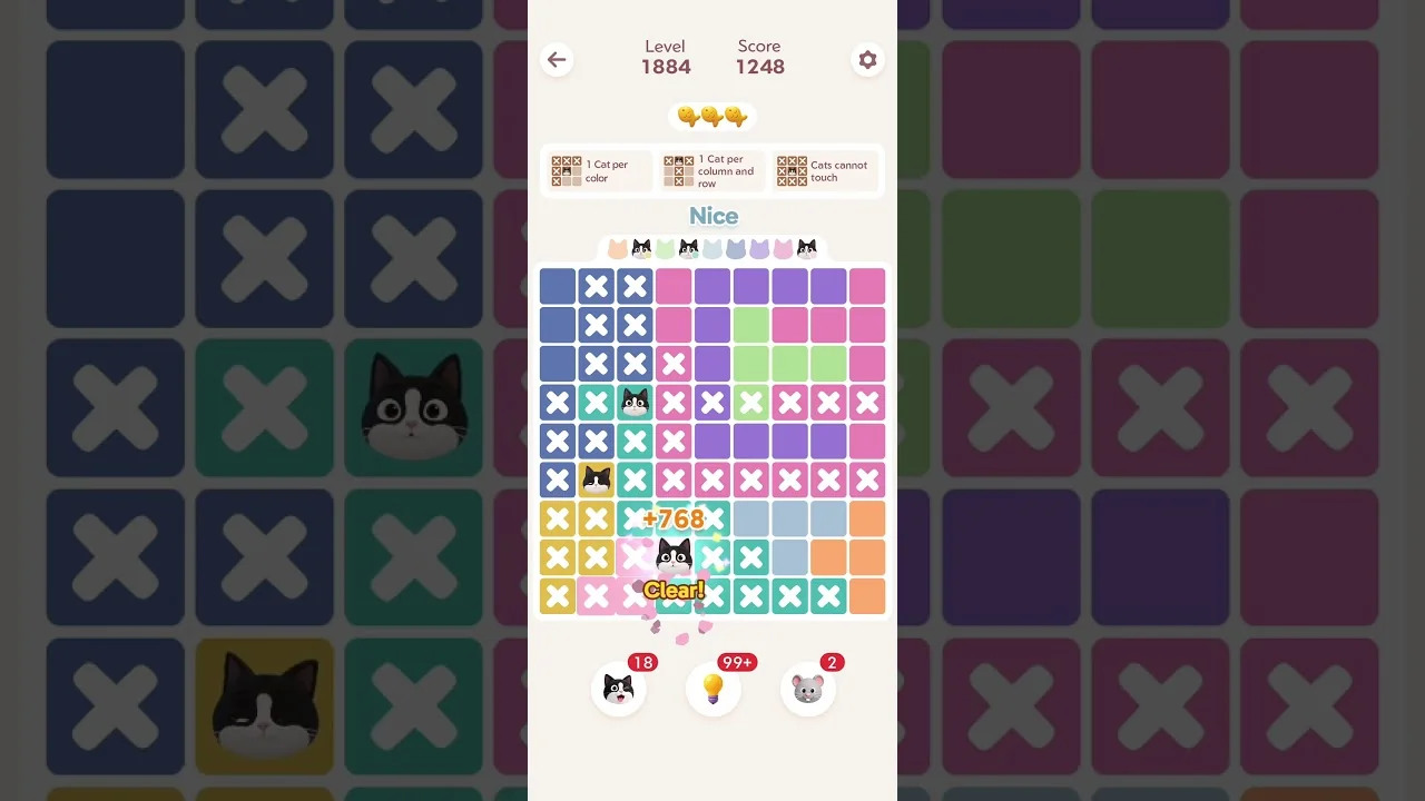 Meowdoku Level 1884 board