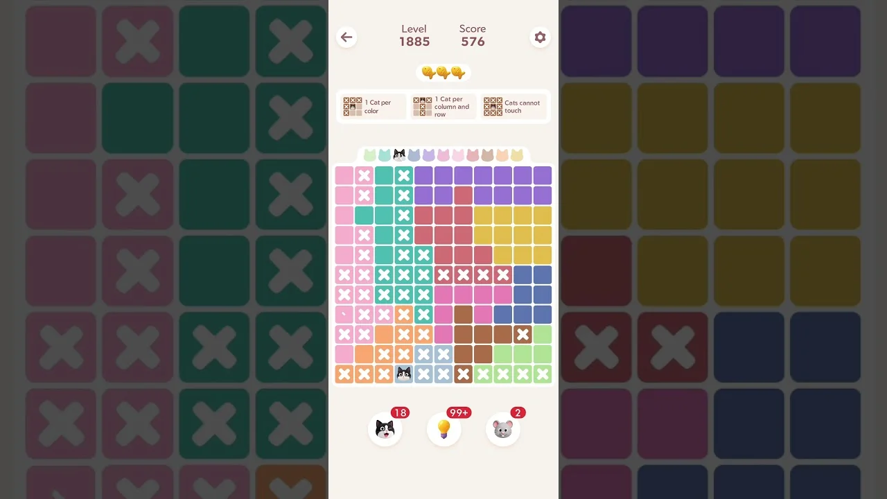 Meowdoku Level 1885 board