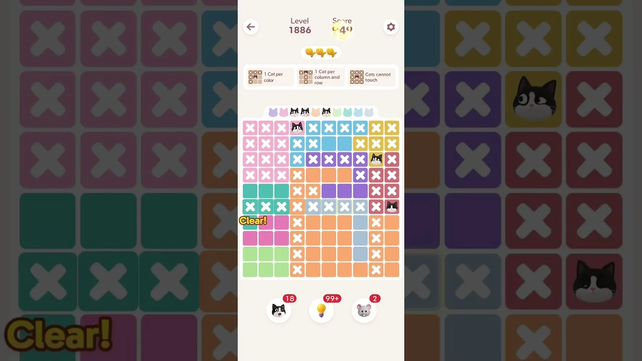 Meowdoku Level 1886 board