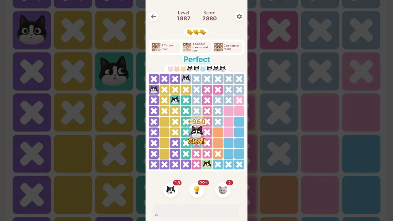 Meowdoku Level 1887 board