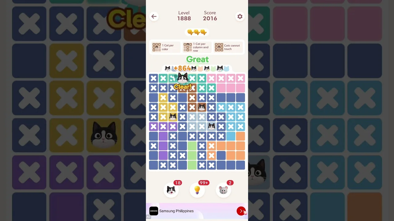 Meowdoku Level 1888 board